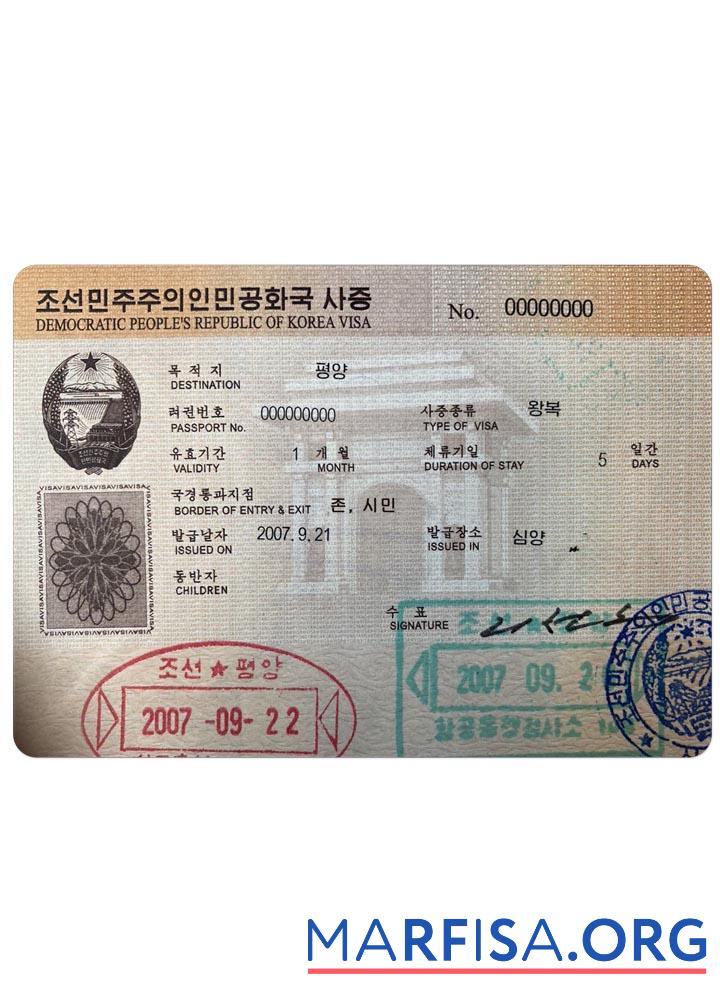 Blank Korea visa sample